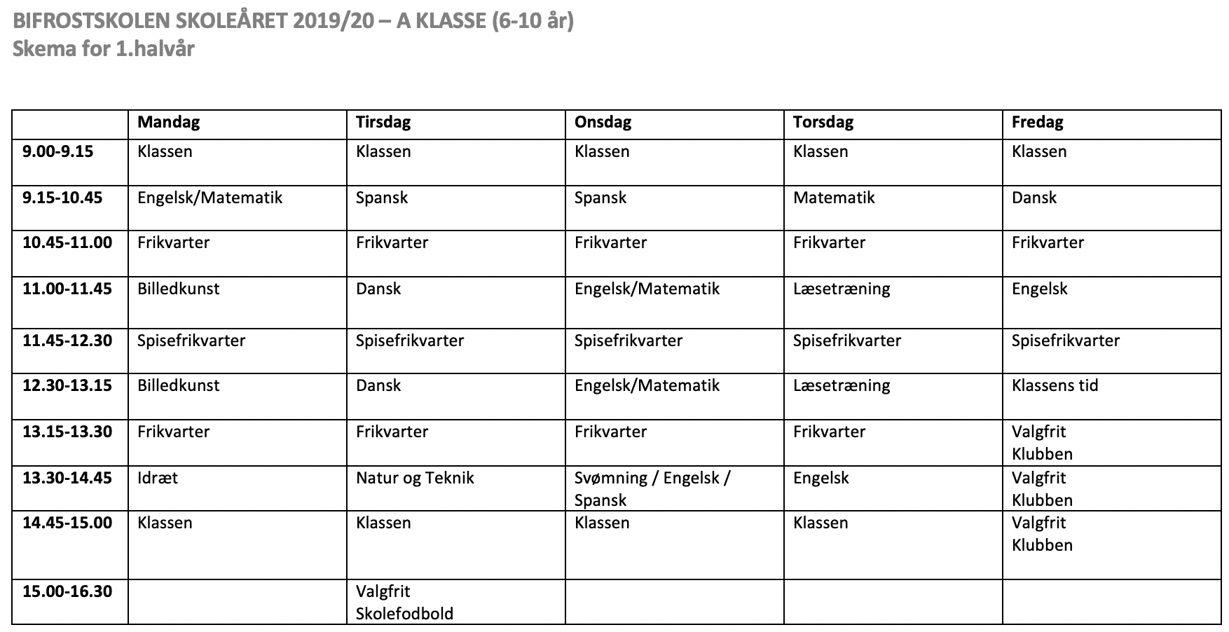  Skema  og kalender Bifrostskolen